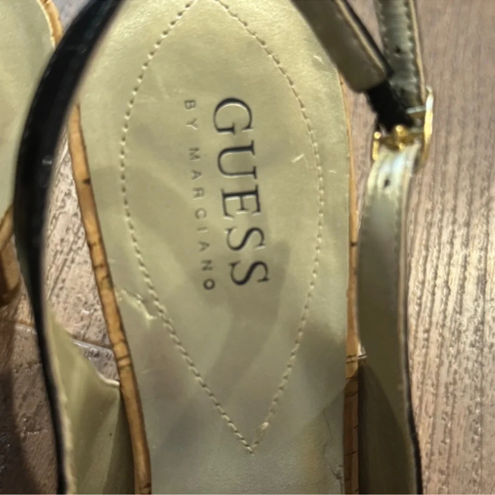 GUESS by Marciano Black Patent Cork Slingback Heels Size: 7.5
